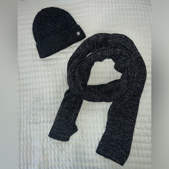 Black Scarf and Hat Set with White and Silver Glitter Accents- NWOT - Picture 1 of 7